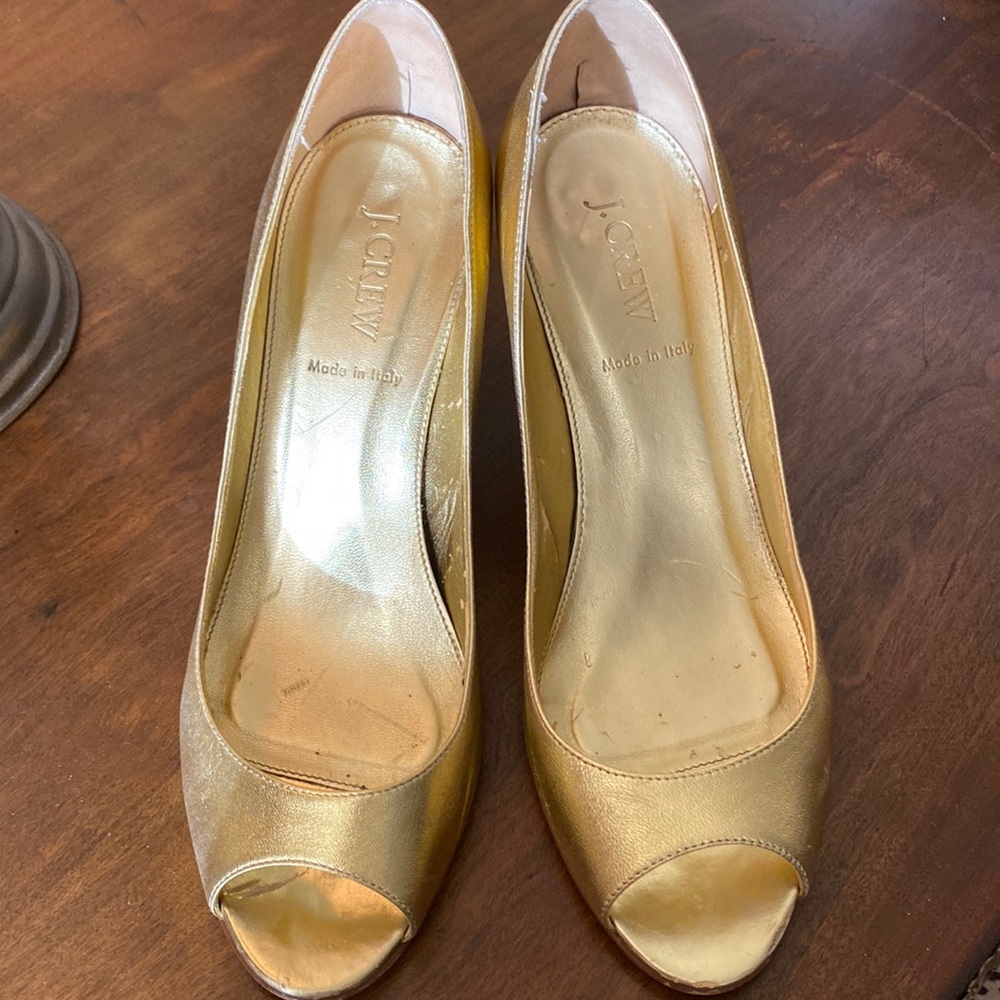 Jcrew gold leather heels made in Italy